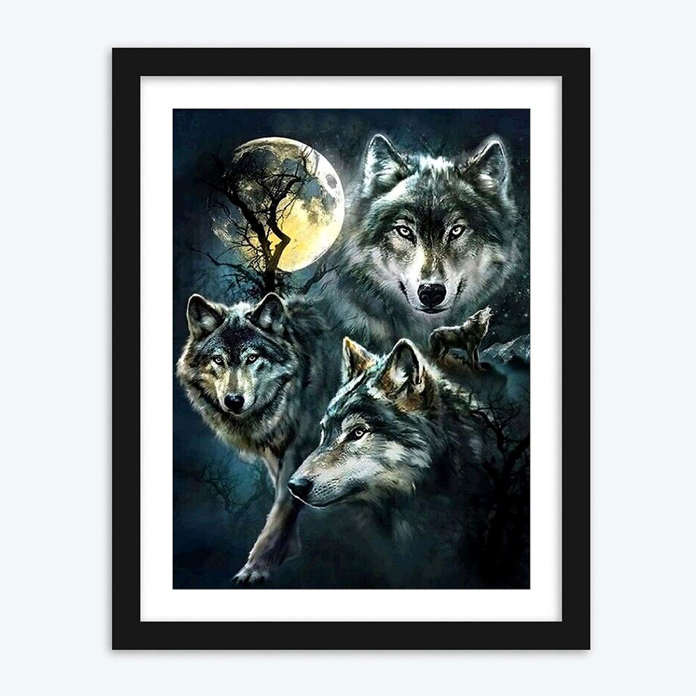 Kit Diamond Painting Loup Et Fleurs 30x40 Cm - Broderie Diamants Carrés Pour Adultes - Activité Manuelle Détente