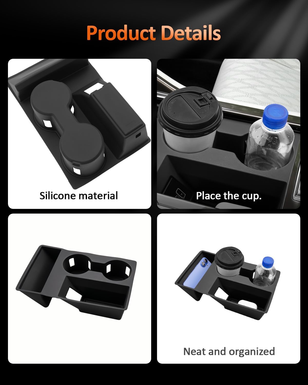 for 2024 2025 2026 2027 Lincoln Nautilus Silicone Cup Holder Inserts Charging Pad Mat Non-Slip Storage Liners for Front Center Console – All Trims (Premiere/Reserve/Black Label) Accessories