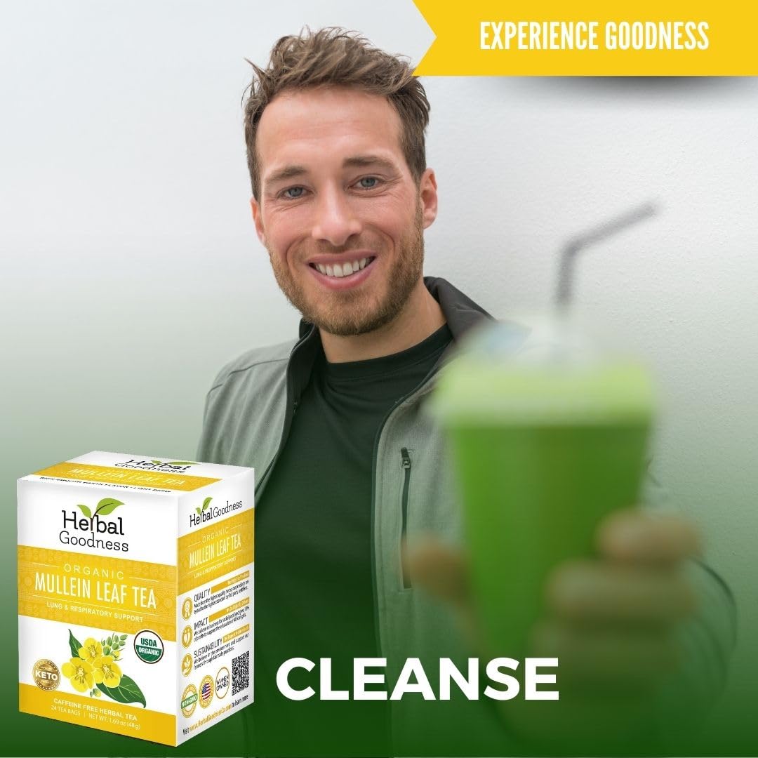 Mullein Leaf Tea - Organic Mullein Tea Bags For Lungs, Respiratory Health, Digestive System, Immune System, Supports Overall Health, 24 Mullein Tea bags, Herbal Goodness - Image 4