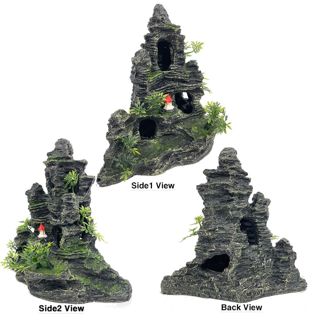 Decoraciones de acuario grandes y altas, decoraciones de acuario grandes para decoraciones de peceras, adornos de pecera, adornos de piedra con vista a la montaña, adorno de árbol, cueva de