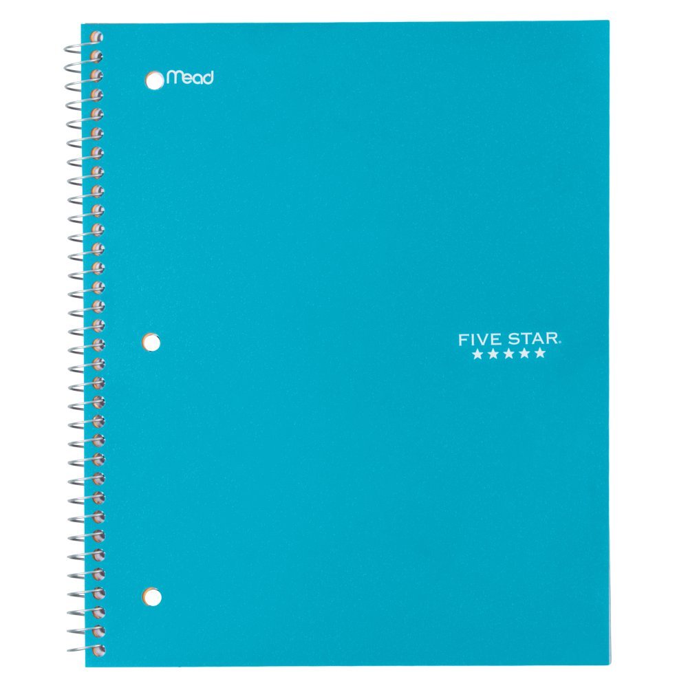Five Star Spiral Notebook, 1 Subject, Wide Ruled Paper, 100 Sheets, 10-1/2" x 8", Color Selected For You, 1 Count (05238)