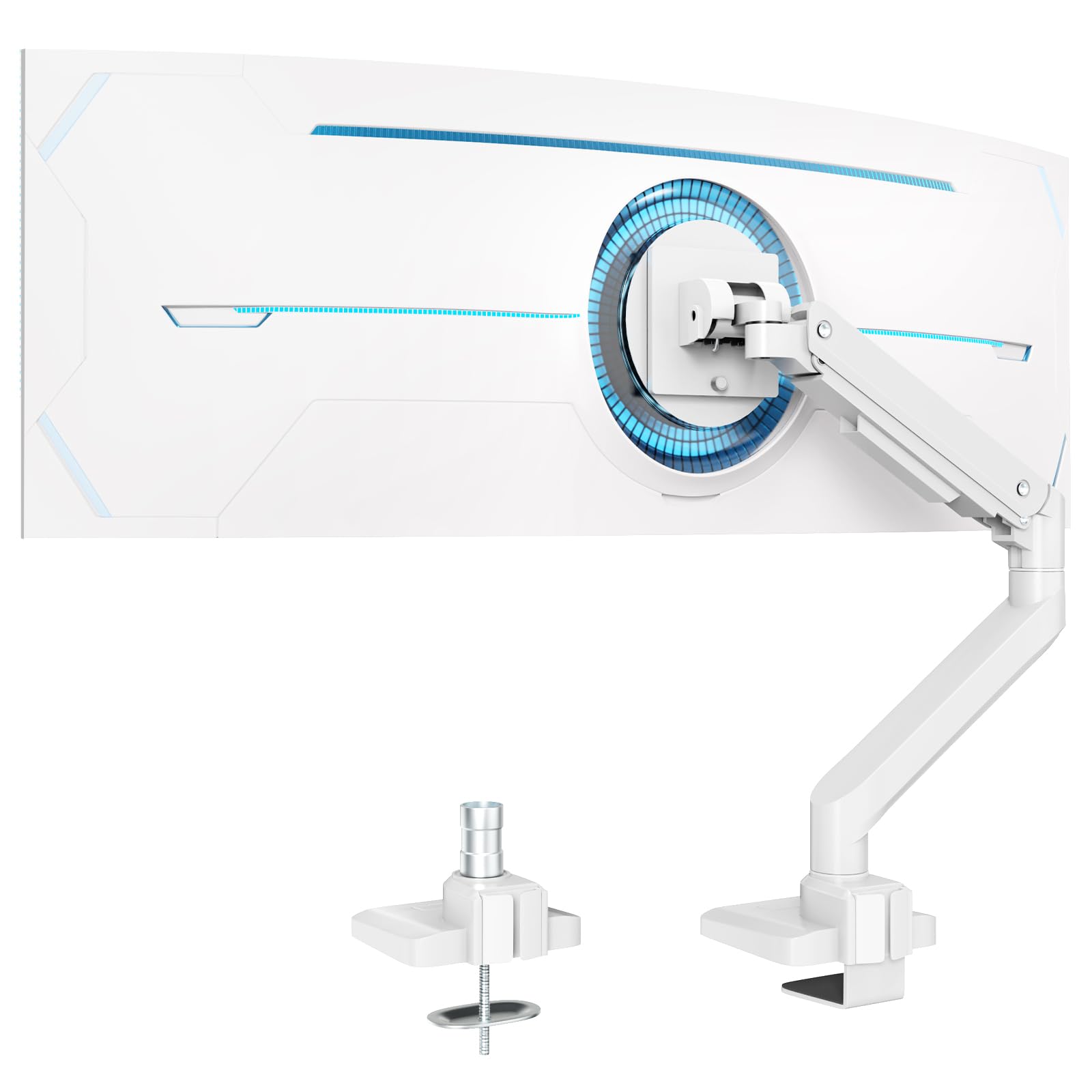 Brazo de monitor resistente de alta calidad para pantallas de 17 a 49 pulgadas de hasta 44 libras, soporte de escritorio totalmente ajustable ultra ancho de una sola abrazadera, VESA 75 x 75/100 x 100