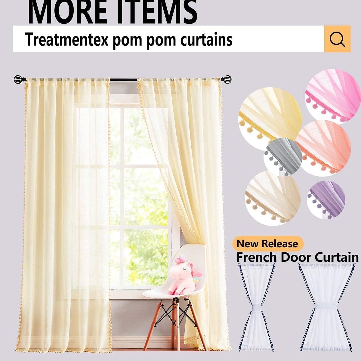 Treatmentex Pompom Grey Velvet Curtains for Bedroom Windows 84" Long Decorative Room Darkening Curtains for Living Room Light Grey 42" w x 2Panels