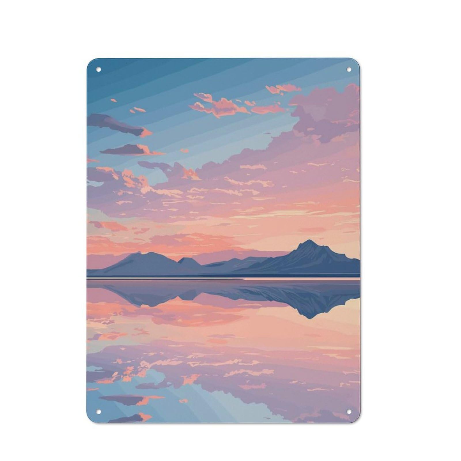 Mountain Reflection Sunset Retro Metal Wall Decor 40x30cm, Vintage Metal Sign for Cafe, Pub, Workshop Or Home Bar