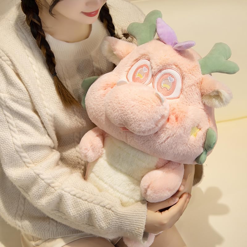 10 Inch Chinese Dragon Stuffed Animals Chinese Dragon Plush Toys Pillow Anime Chinese Dragon Plushie Hugging Pillow Chinese Dragon Doll Gift for Kids and Lovers (Pink) 1