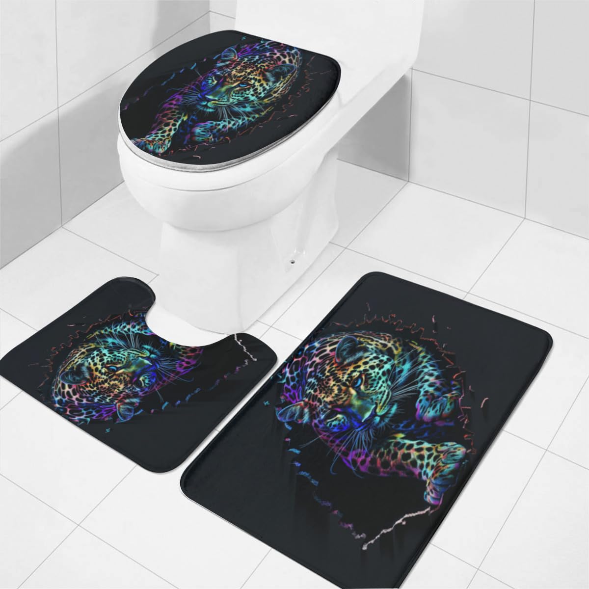 Tapis de bain absorbants style léopard ensemble antidérapant de 3 pièces