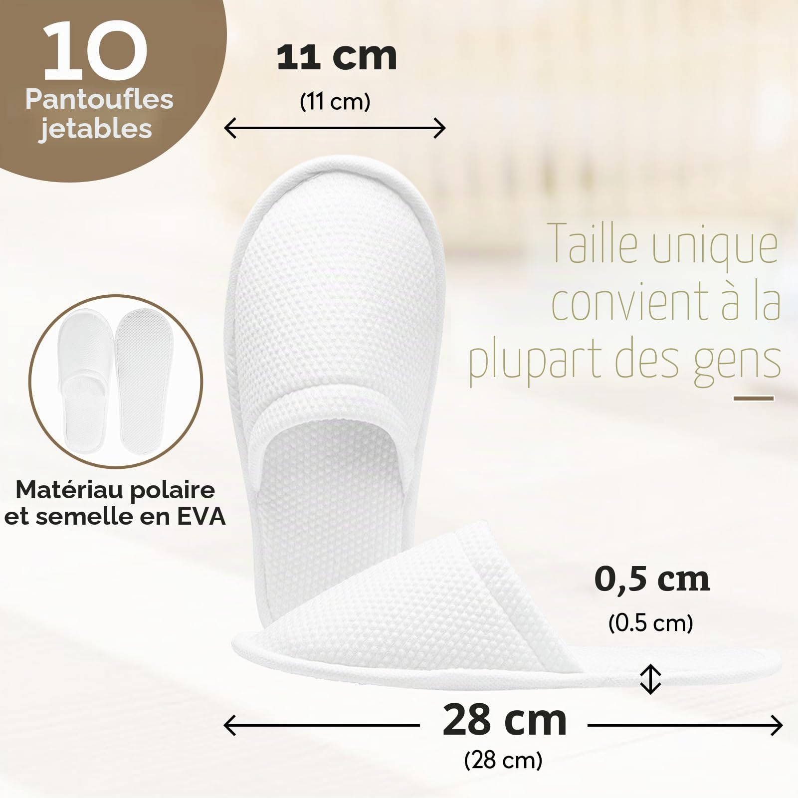 10 Paires de Chausson Hotel Amélioré et Epaissi Jetable Femmes Hommes Spa Lavable Pantoufles d'Invité Confortables Doux Antidérapants