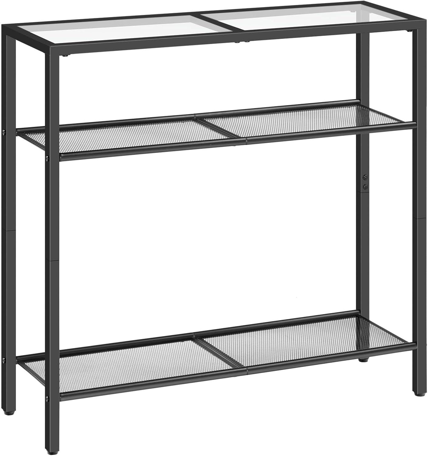 HOOBRO 29.5" Narrow Console Table, 3-Tier Tempered Glass Sofa Table, Modern Entryway Table, for Entrance, Living Room, Foyer, Hallway Bedroom, Black BK21XG01G1