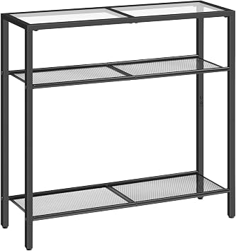 HOOBRO 29.5" Narrow Console Table, 3-Tier Tempered Glass Sofa Table