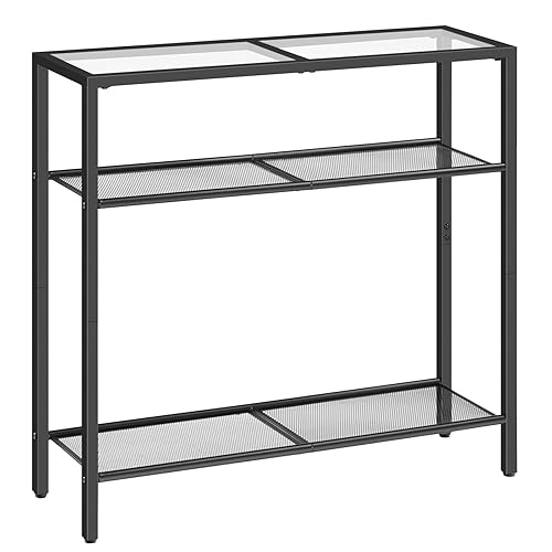 HOOBRO 29.5" Narrow Console Table, 3-Tier Tempered Glass Sofa Table,