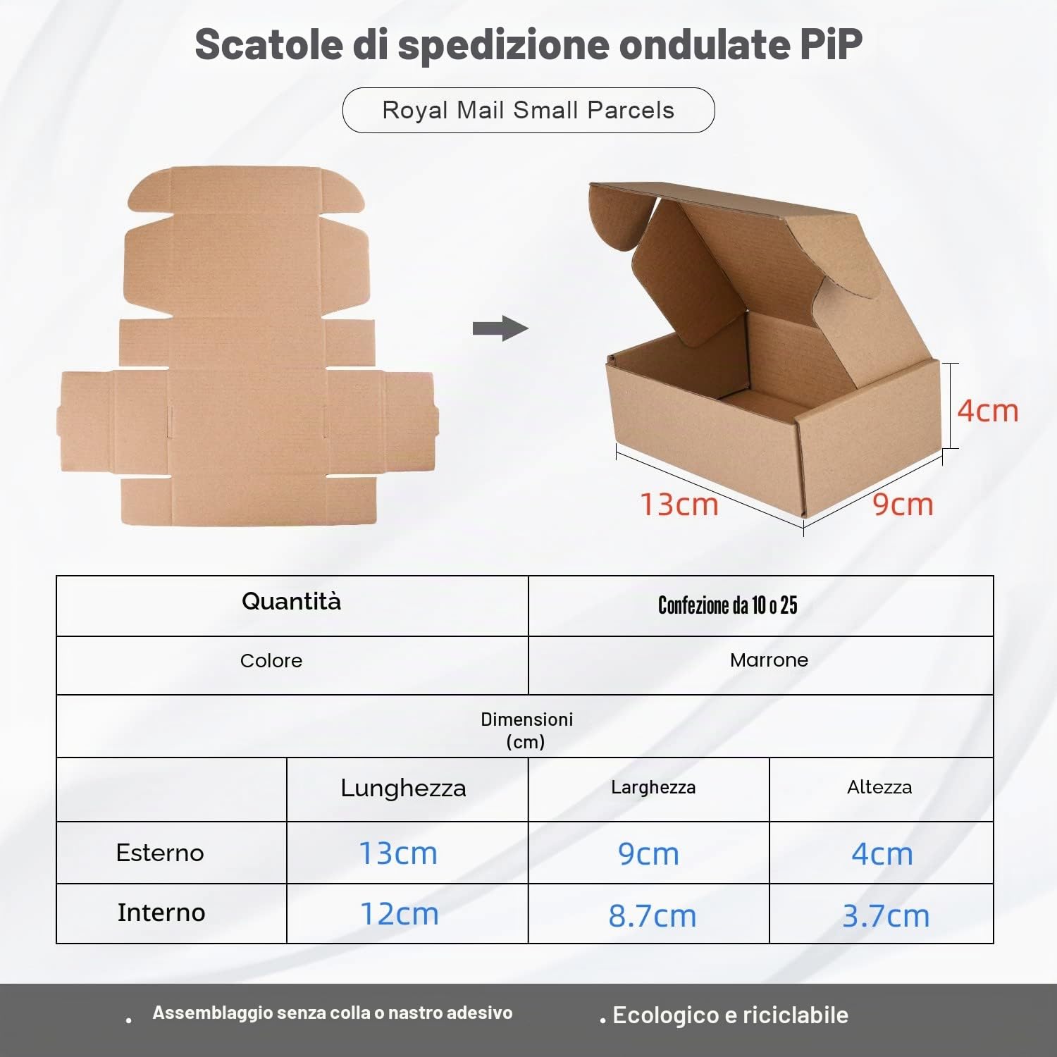 Scatole di spedizione in cartone ondulato, 130x90x40 mm grandi scatole postali per la spedizione, scatole di imballaggio marrone per affari, stoccaggio o regalo (25 pezzi)