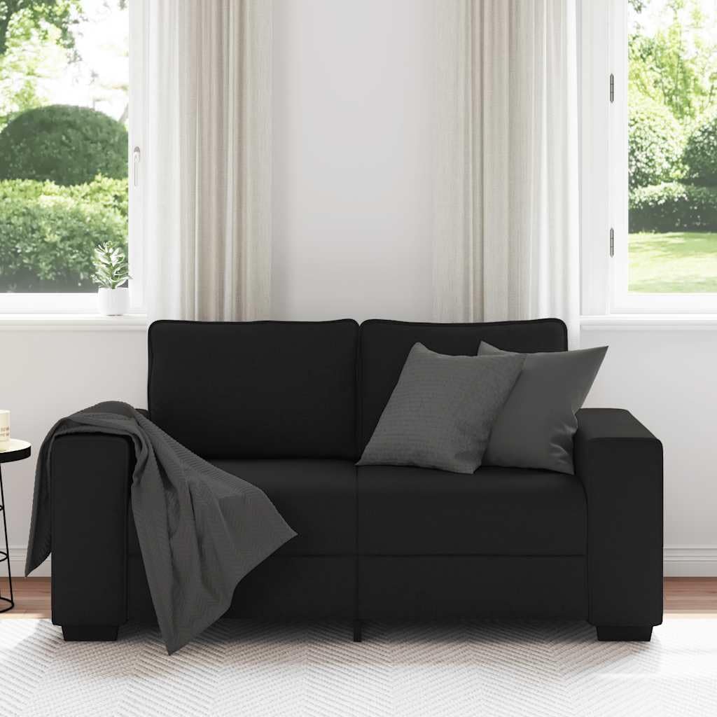 Sofá de relax de 2 plazas, color negro, 160 x 77 x 82 cm, tela con amplios reposabrazos y estructura robusta de madera y metal para salón y oficina