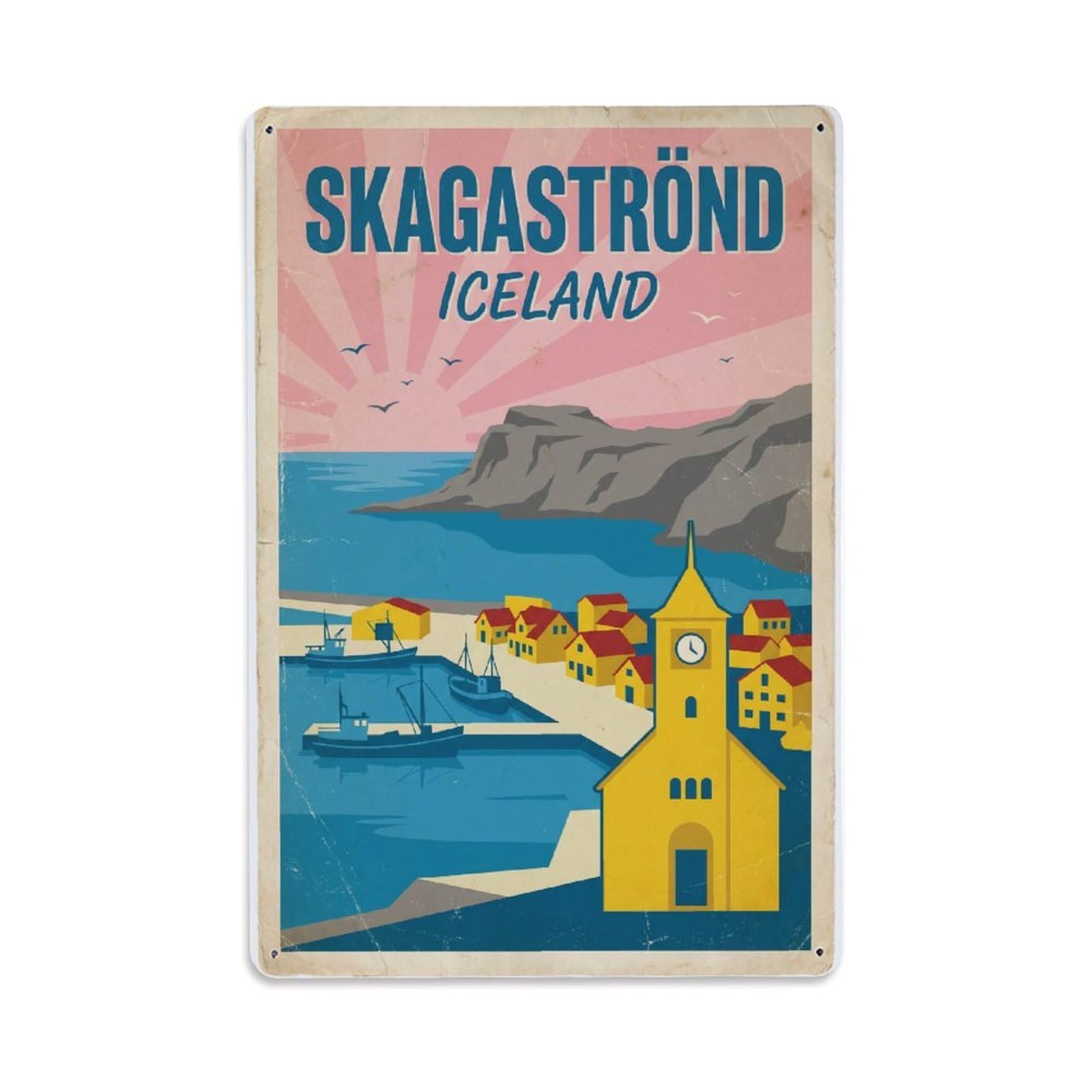 Vintage Travel Skagastrond Iceland Fjord Metal Tin Sign