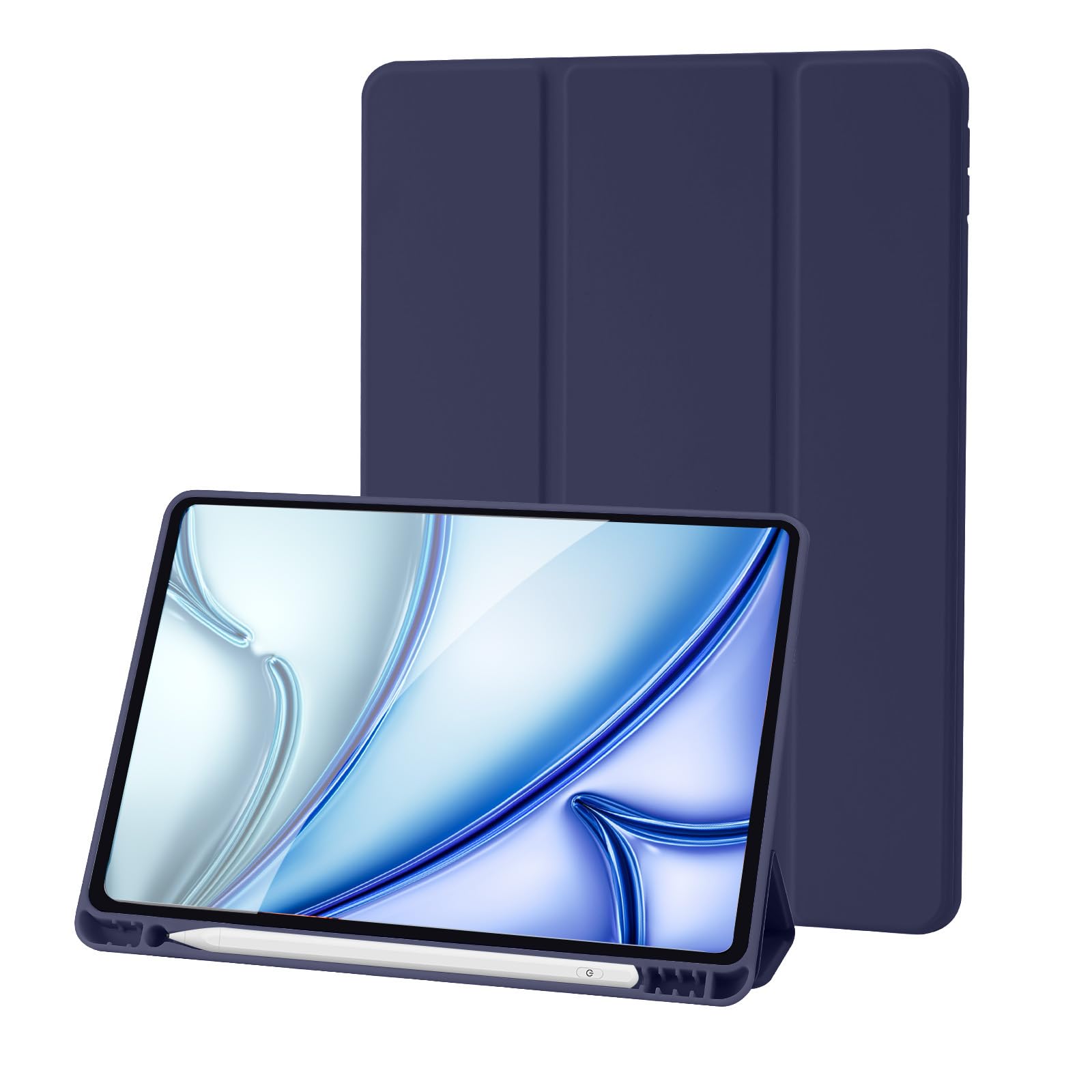 Custodia Cover Compatibile con iPad 9 8 7 Generazione (10.2 Pollici, 2021/2020/2019), Supporta la Carica di Pencil 2nd Gen, Auto Sveglia/Sonno (Blu Scuro)
