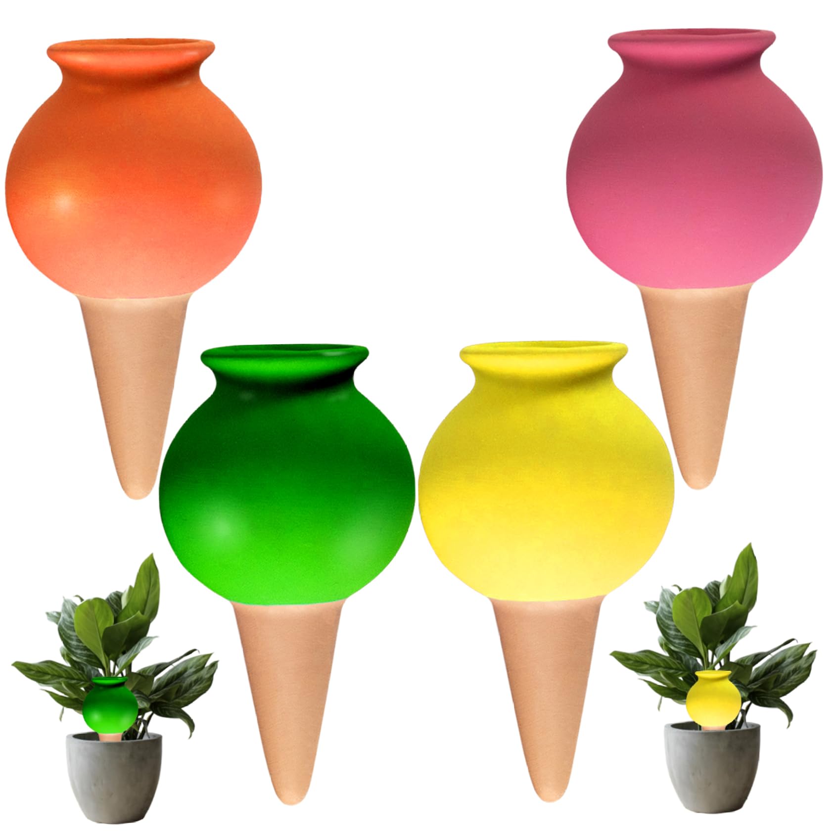 Les Globes d'arrosage des Plantes 4pcs en Terre Cuite arroser Les Pointes 2 à 3 Jours d'arrosage Auto-arrosage des bulbes de Plante Automatique.