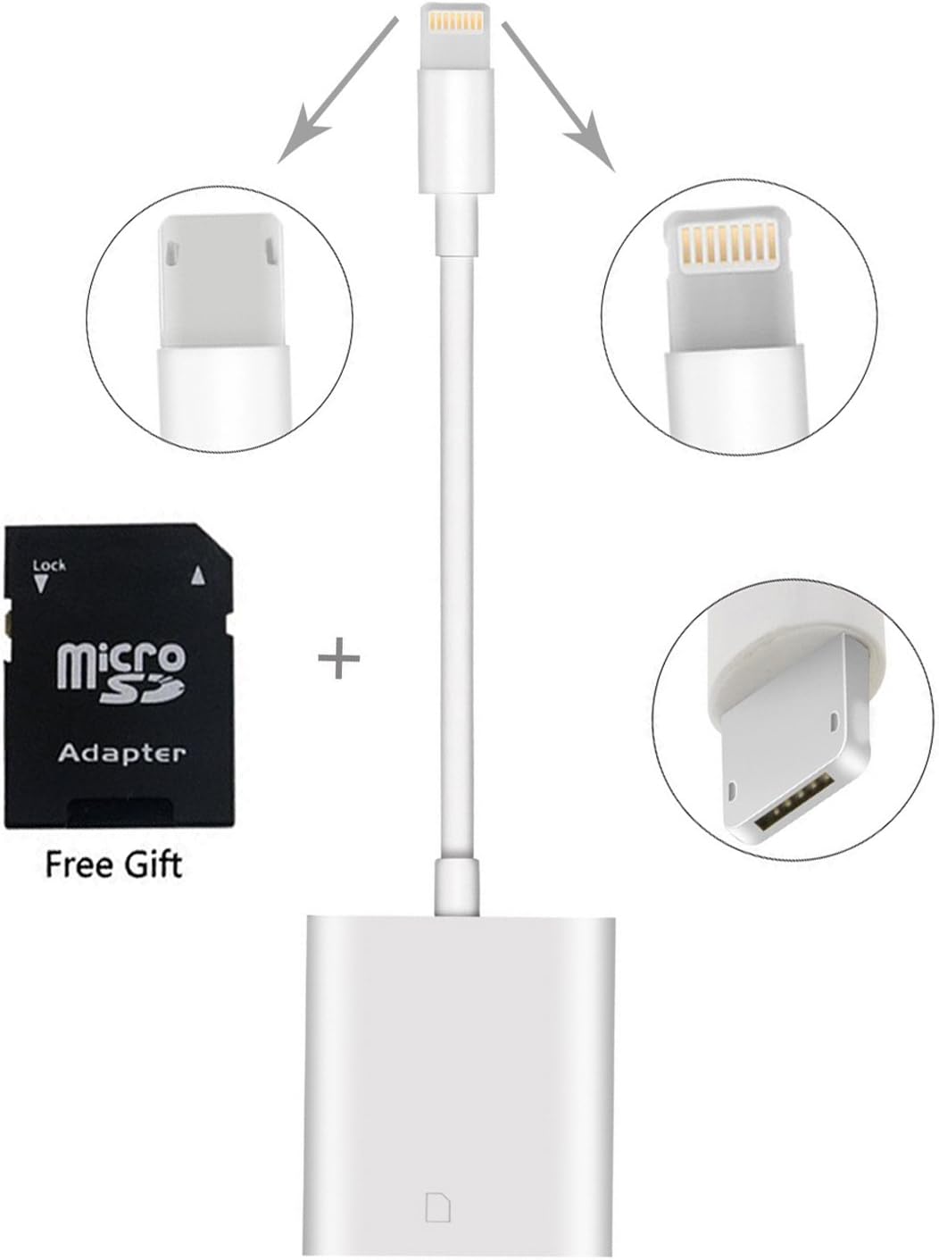 SD Card Reader, 2 in 1 SD Card Adapter for iPhone/ iPad/ Android Device