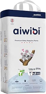 AIWIBI Royal Comfort Baby Nappy Pants, Size 3 (6–11 kg), 48 Count, Ultra Thin, Super Absorbent, 360° Stretchy Waistband, Hypoallergenic Training Underwear