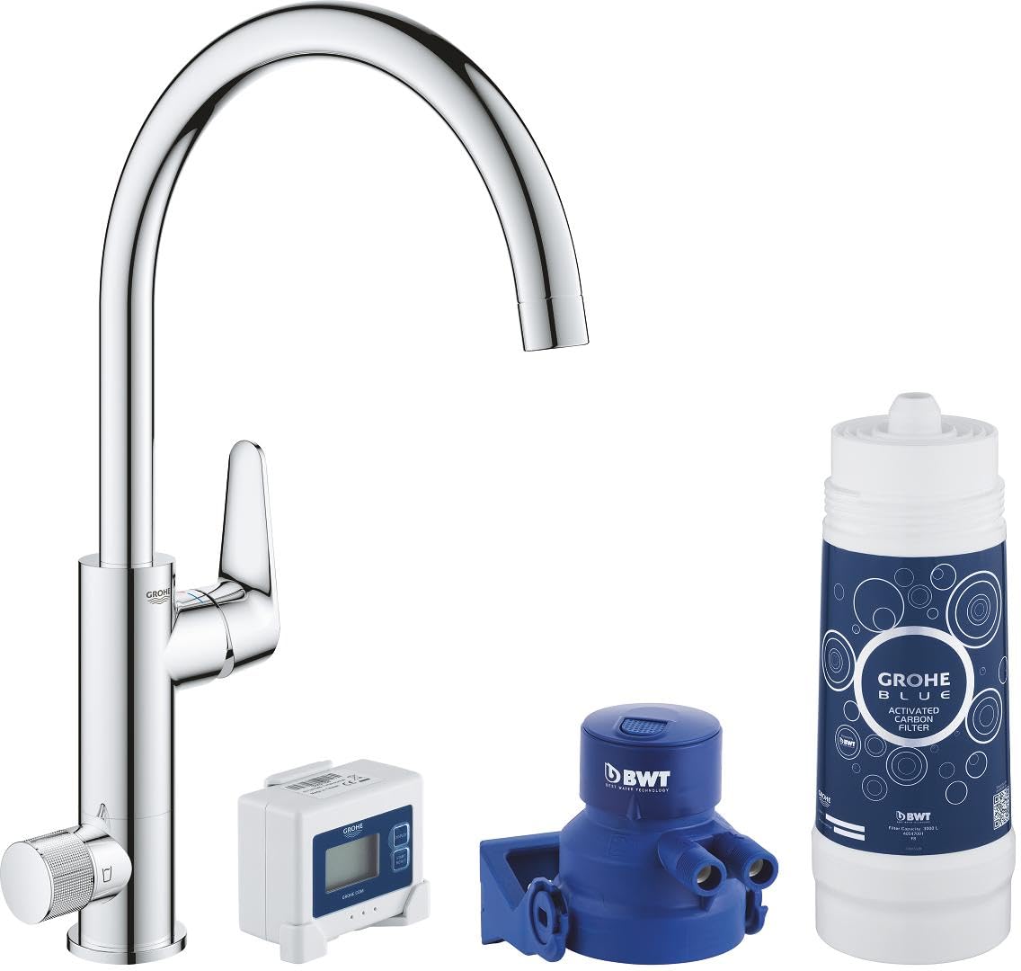 Grohe Blue Pure Baucurve - Grifo de cocina con función de filtrado de agua, caño en C (Ref. 30385000), Cromo