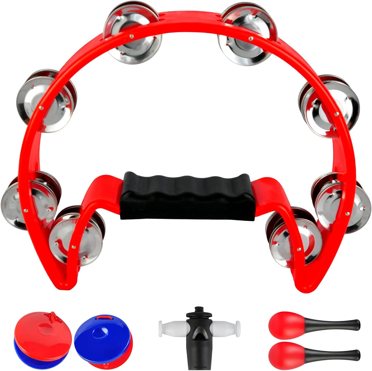 EastRock Tambourines for adults, Half Moon Hand Tambourine, Double Cutaway Tambourine with 16