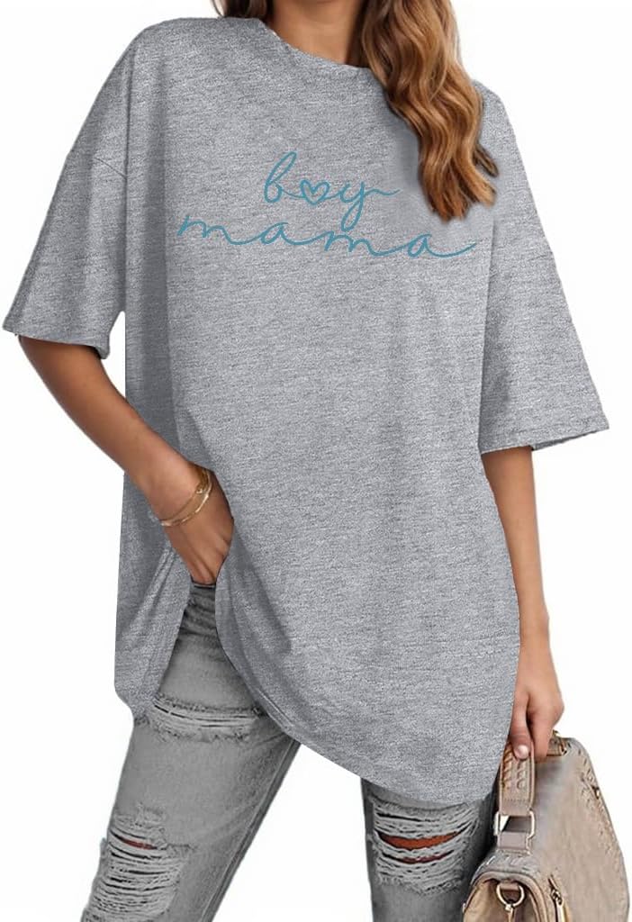 Boy Mom Shirt for Women Oversized Mama Tshirt Mom Lift T-Shirt Gift for Mom Casual Tee Tops