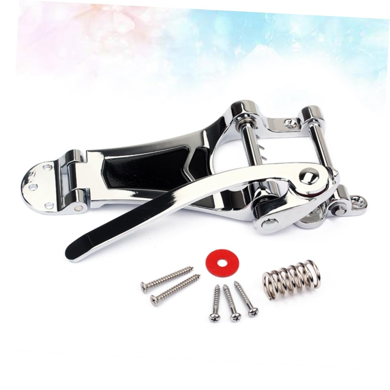 Ponte Tremolo Vibrato per Chitarra Elettrica Argento Ga409 | Set Ricambio Tailpiece, Metallo Ben Lucidato, Superficie Riflettente, Fissaggio Semplice