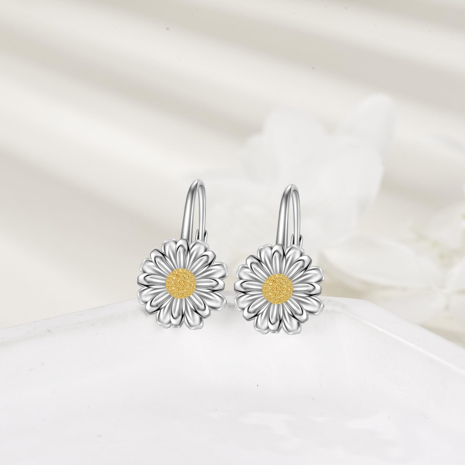Orecchini da donna a forma di margherita, in argento Sterling 925, con chiusura a monachella, placcati oro, idea regalo per lei