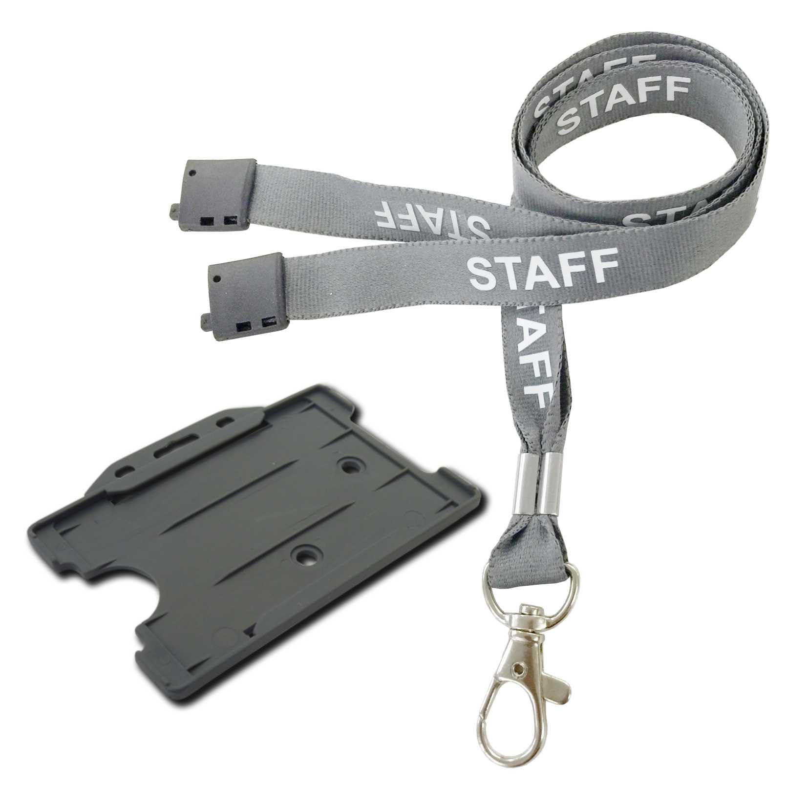Customcard Ltd Staff Lanyard Grey and Single-Sided ID Badge Holder, Single Safety Break & Metal Clip -Ideal for School Office