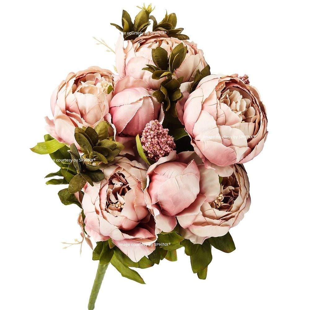 SPHINX Artificial Big Peonies Silk Flowers Bouquet/Bunch for Decoration/Floral Arrangements/Center Piece Decor -5 Heads (Approx 53 cms Height) - 1 Piece (Dusky Pinkish Brown)