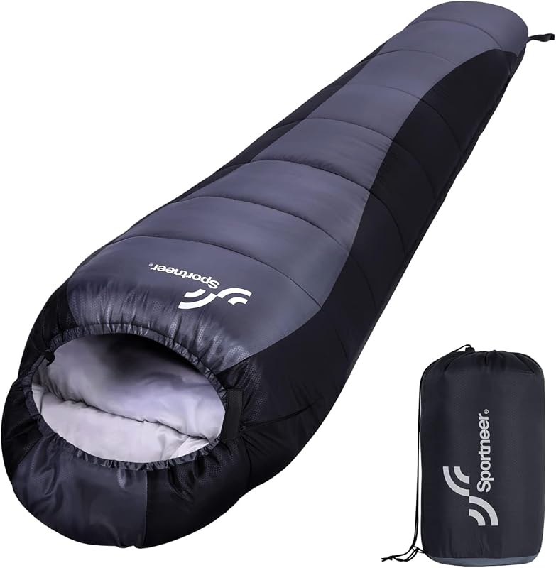 Sportneer Múmia Hálózsák - Ultrakönnyű Kempingzsák 3 Évszakra - Vízlepergető, Kompakt, Kapucnis Túrazsák Felnőtteknek, 220x80cm