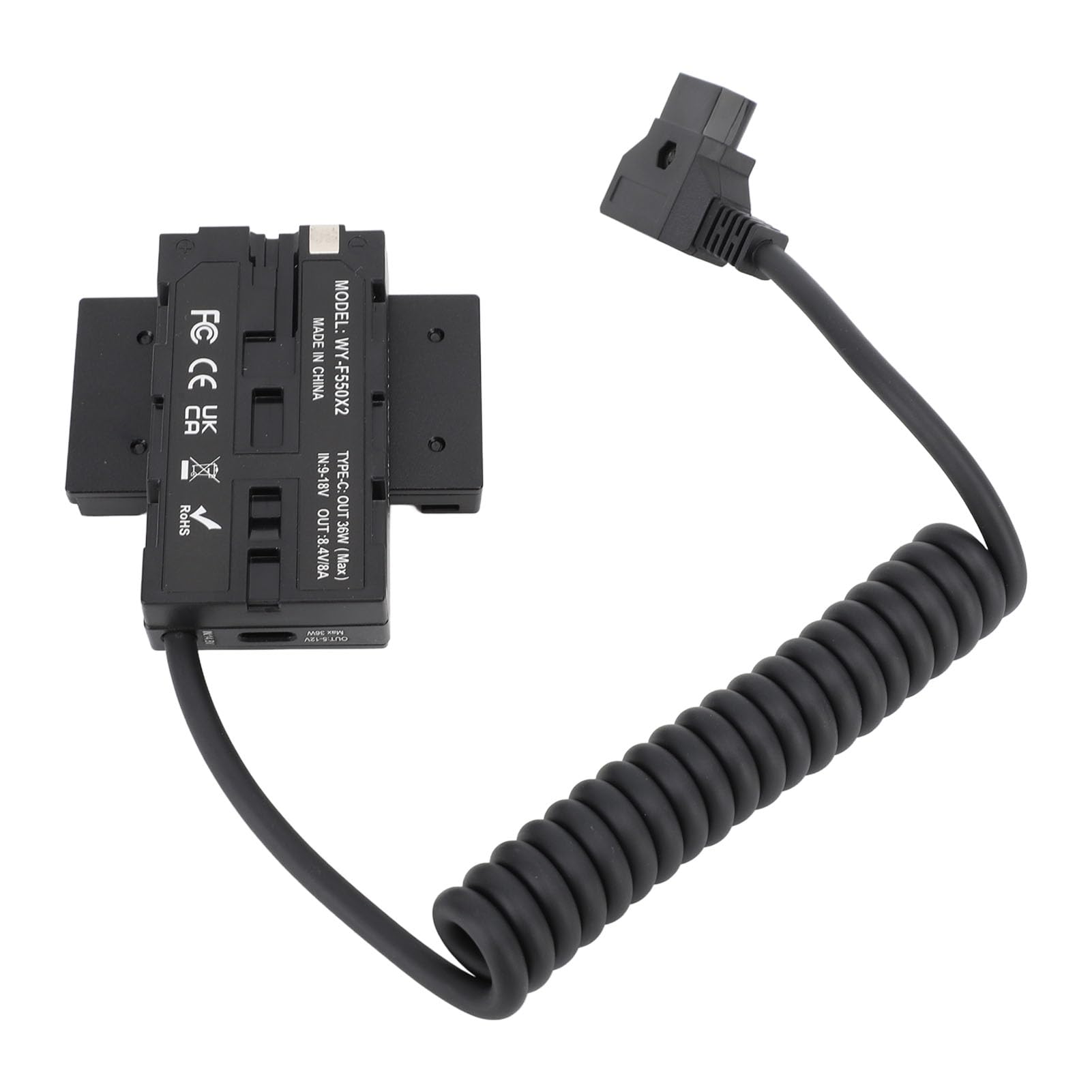 D Tap NP F550 - Adattatore di alimentazione efficiente per batteria fittizio monitor fotocamere tripla uscita adatto per la presa di vista interna ed esterna ABS metallo