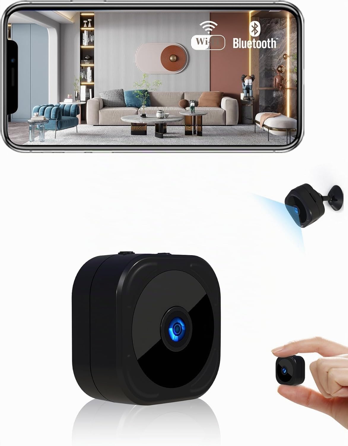 Generico Caméra de sécurité WiFi 1080P HD, caméra intérieure avec vision nocturne 10 m, détection de mouvement, batterie rechargeable, contrôle par application