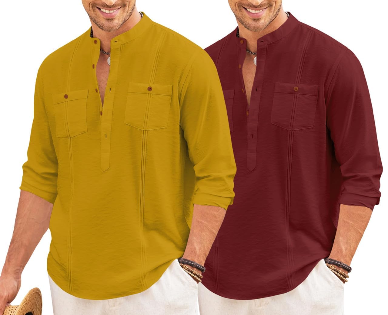 macsivo Combo of Men’s Regular Fit Cotton Blend Solid Casual Short Kurta with Mandarin Collar and Pockets Kurta Pack of 2-picture-24