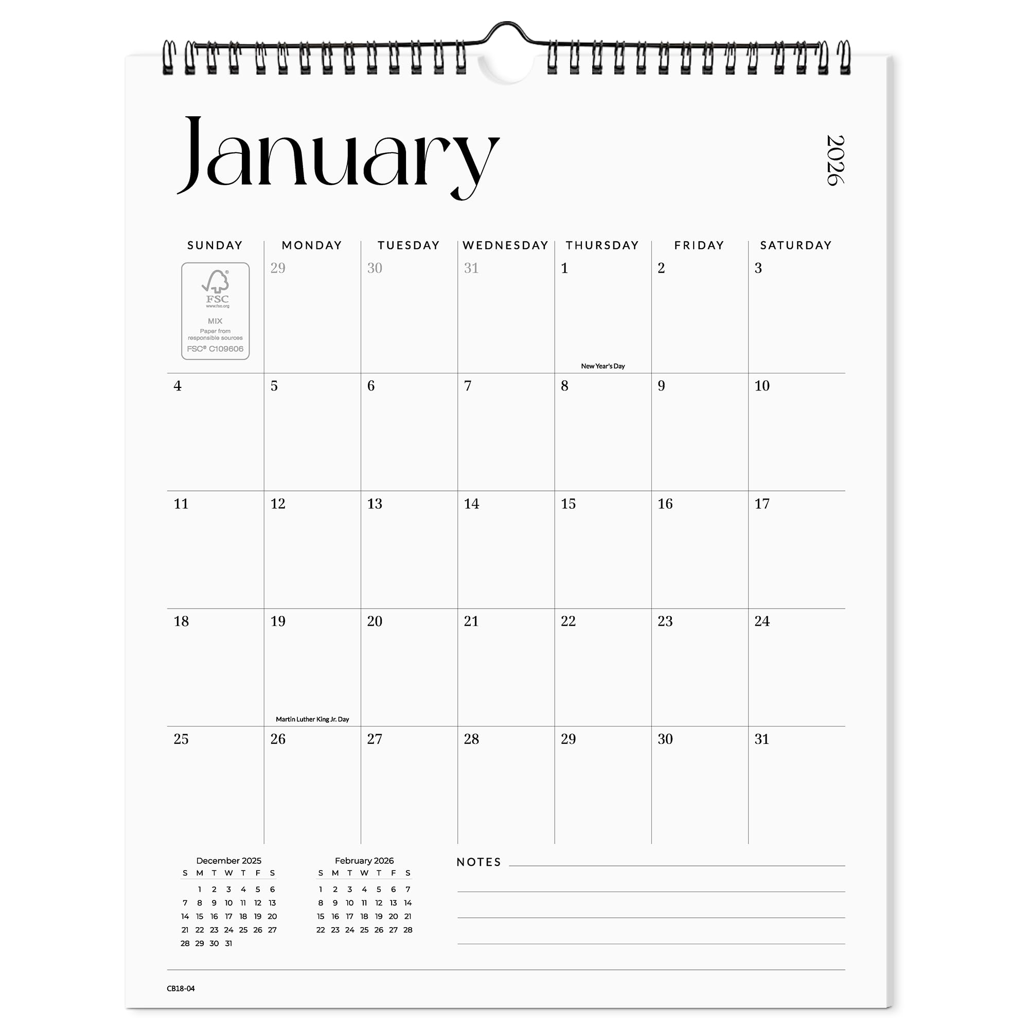 Cabbrix Wall Calendar 2026, 18 Months Wall Calendar Covering January 2026 to June 2027, 15" x 12", Twin-Wire Binding, Hanging Calendar for Home Office