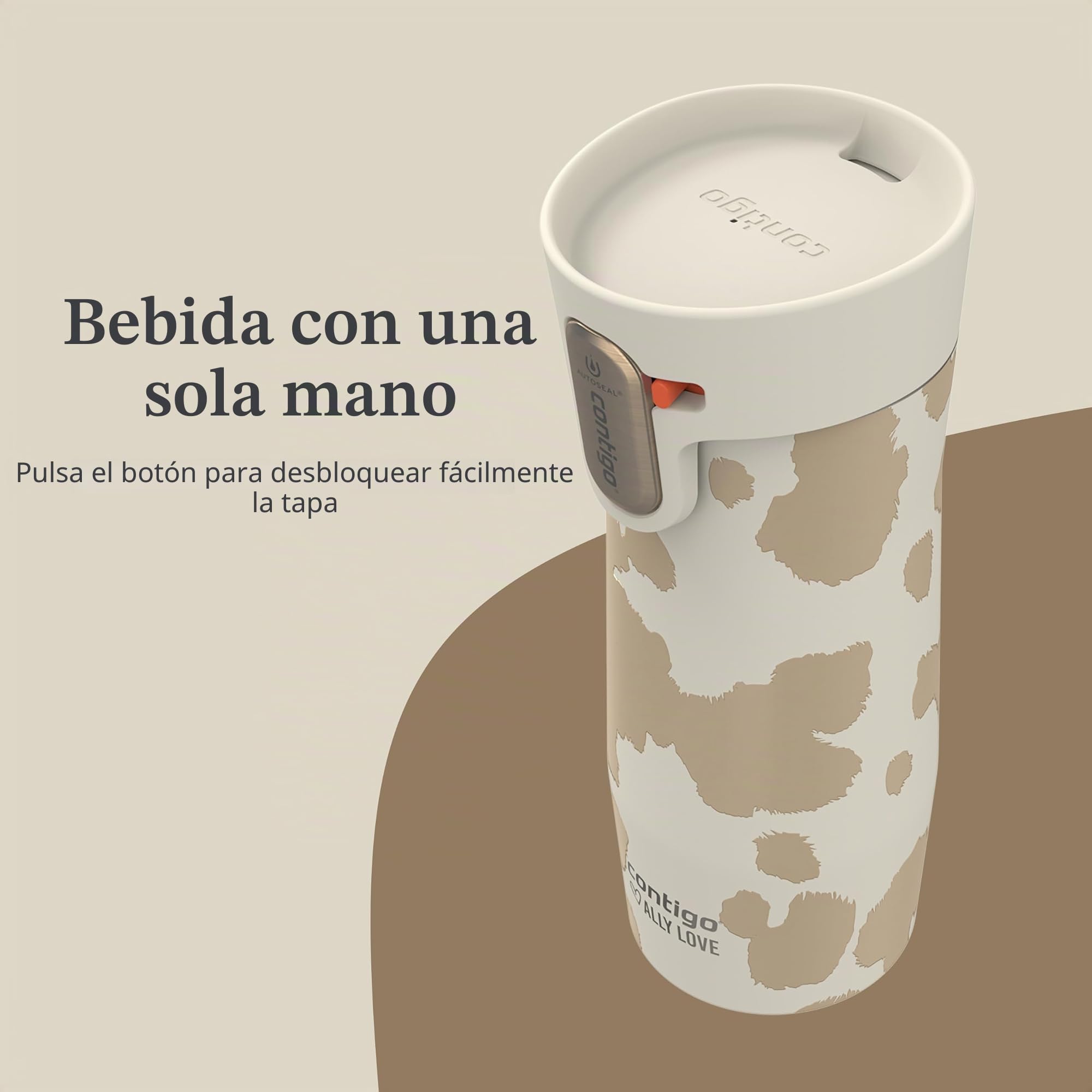 Contigo x Ally Love - Taza de viaje de acero inoxidable aislada al vacío con tapa de cierre automático y fácil de limpiar, a prueba de derrames, mantiene las bebidas frías 24 horas y calientes durante
