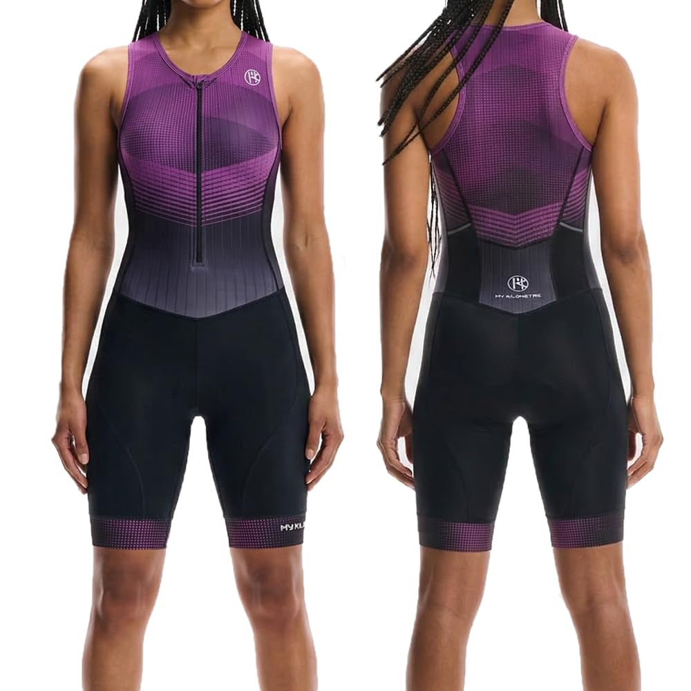 MY KILOMETRE Traje de Triatlón para Mujer Sin Mangas – Trisuit con Cremallera Completa y 2 Bolsillos Traseros Reflectantes Secado Rápido UPF50+ Trasero para Natación, Ciclismo y Carrera