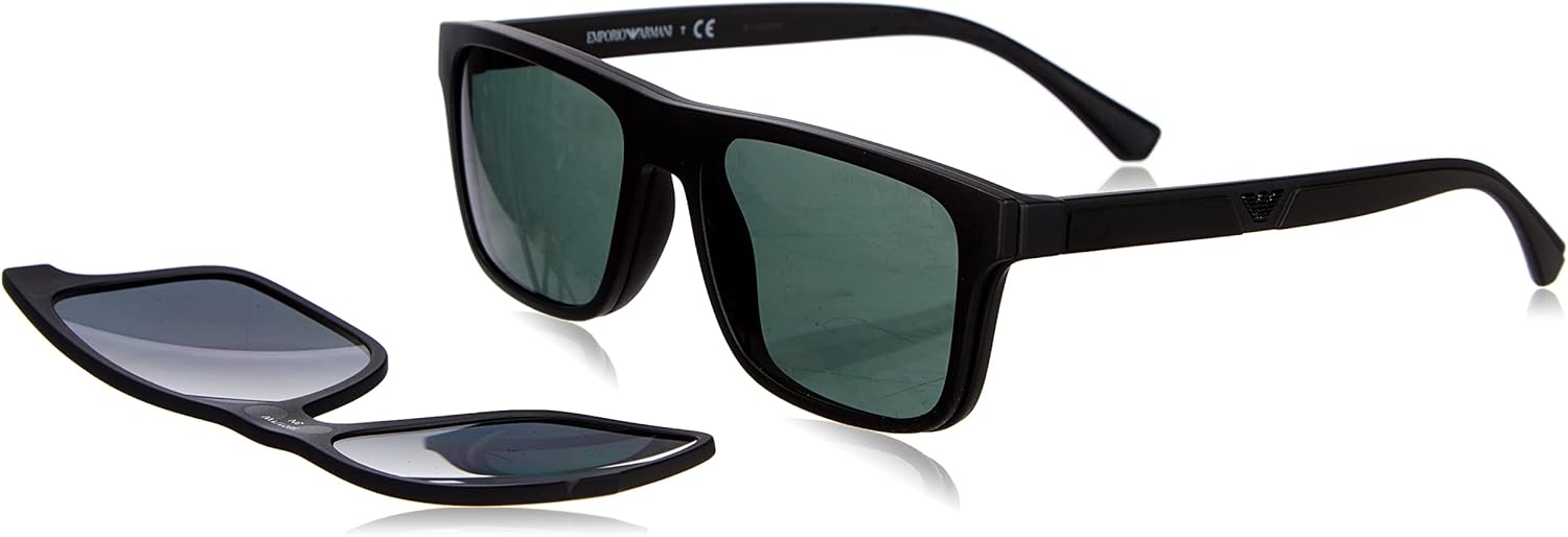 Emporio Armani Mens EA4115 Rectangular Eyewear Frames With Two Interchangeable Sun Clip-ons - Image 4