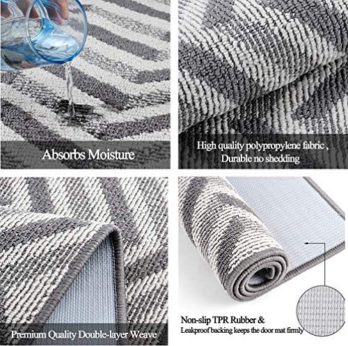 Feisoon Indoor Outdoor Doormat, 24”X36” Non Slip Front Back Door Mat, Absorbent Resist Dirt Entrance Rug, Machine Washable Low Profile Rugs Door Mats For Home Indoor Outside Entry, Gray Wave Geometry #TOP1