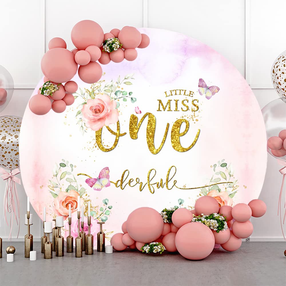 Yeele Fotohintergrund 2,1x2,1 M - Miss Onederful 1. Geburtstag Mit Rosa Blumen & Schmetterlingen - Für Baby-Mädchen-Party