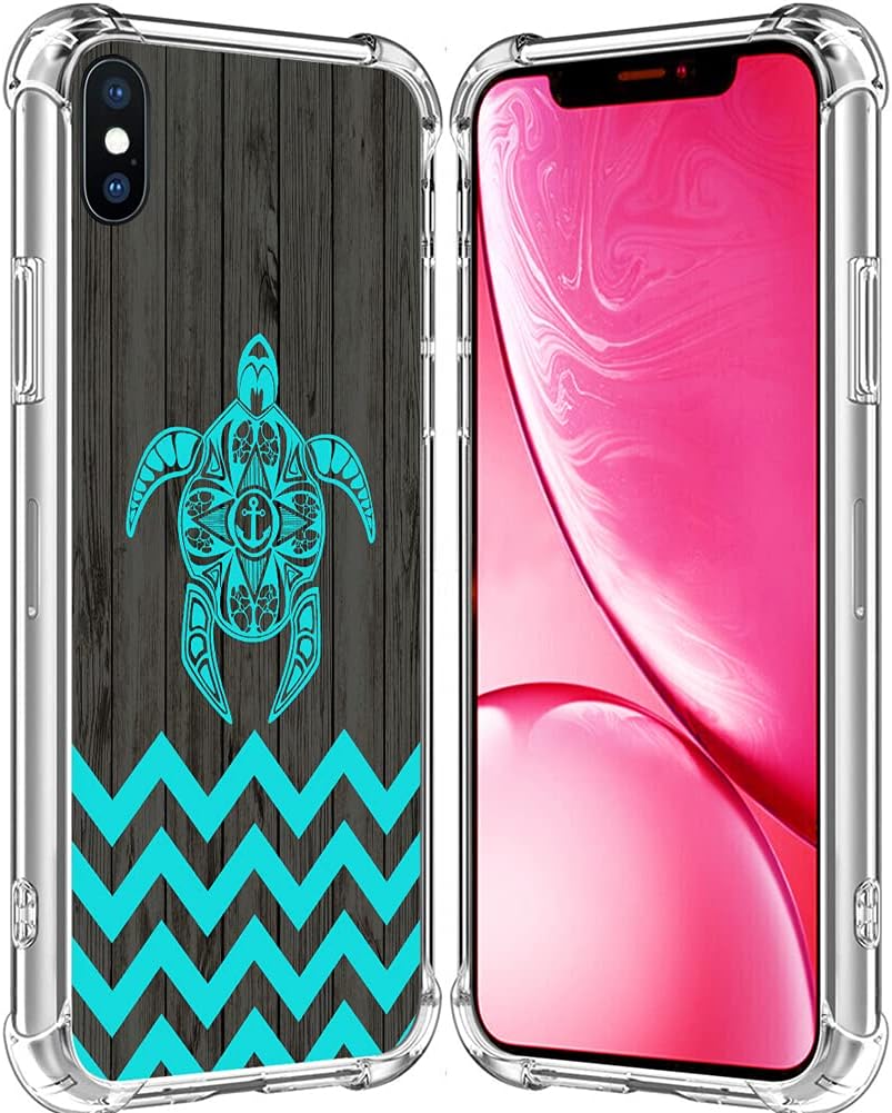 XS Case Turtle Design/IWONE Protector Cover Skin Protective TPU Rubber Clear Compatible with iPhone Xs[10S] / X[10] + Chevron Animal Blue