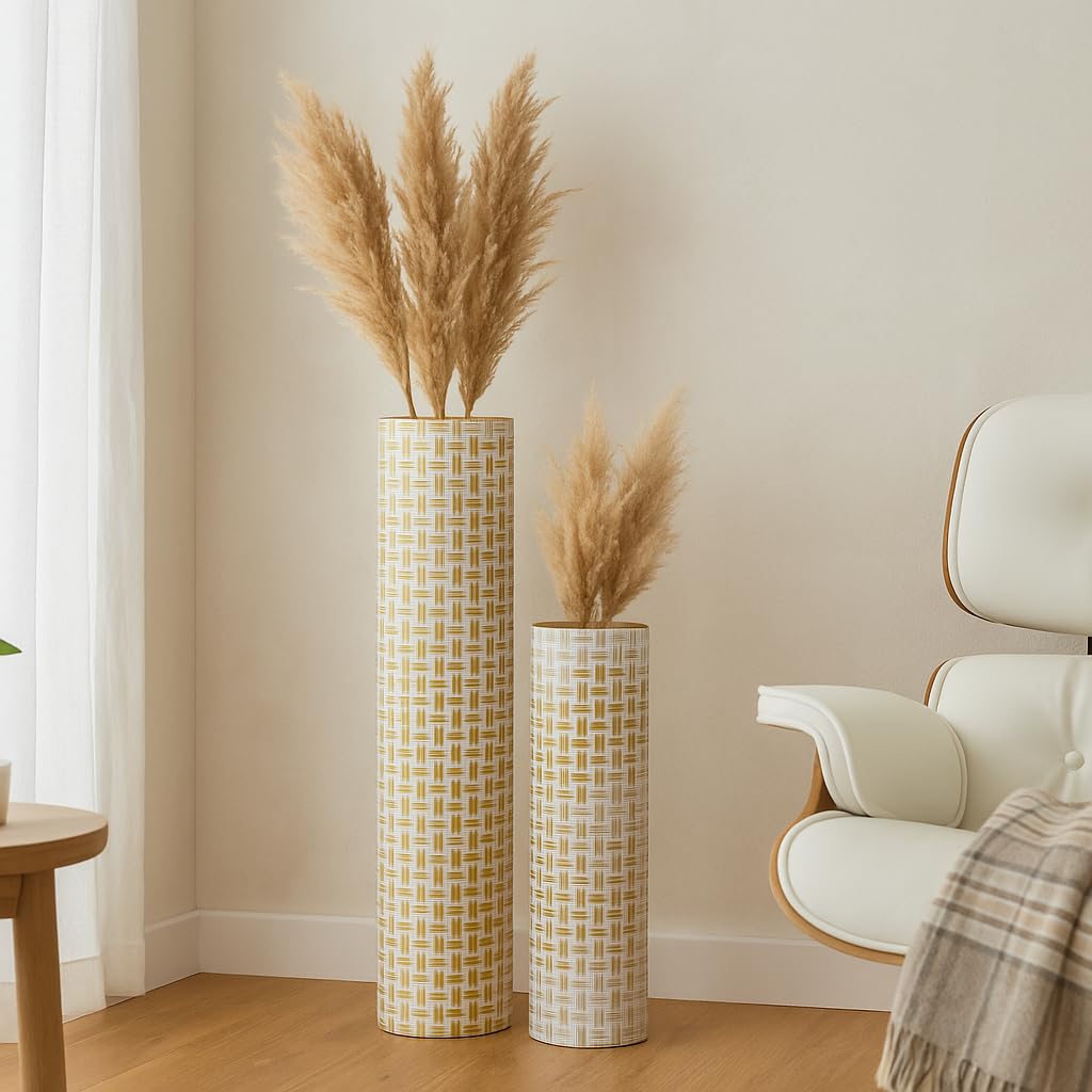 Leewadee Große Bodenvasen im 2er Set 60/47 cm - Hohe Metall Deko Vasen in Gold für Wohnzimmer Dekoration