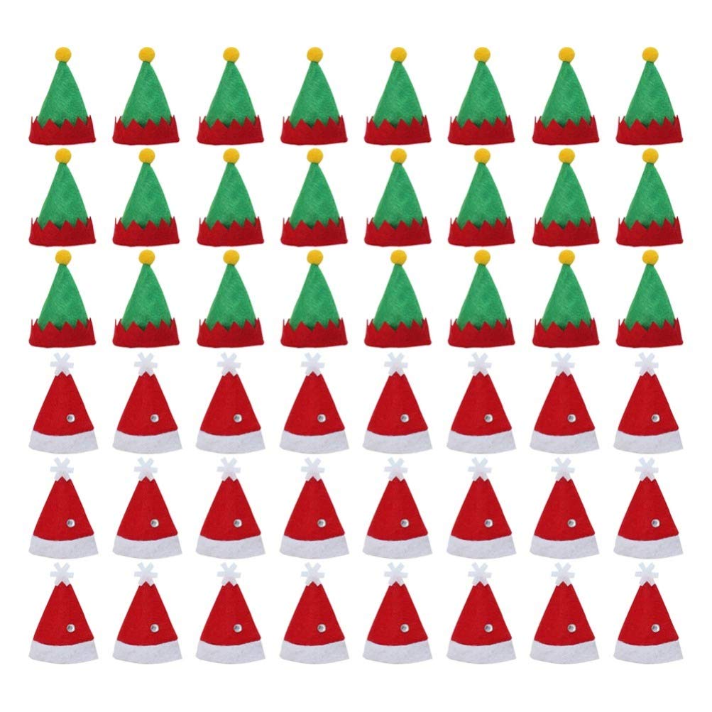 48pcs Mini Christmas Hat for Craft Small Lollipop Candy Caps Small Hat Wine Bottle Topper Christmas Party Supplies