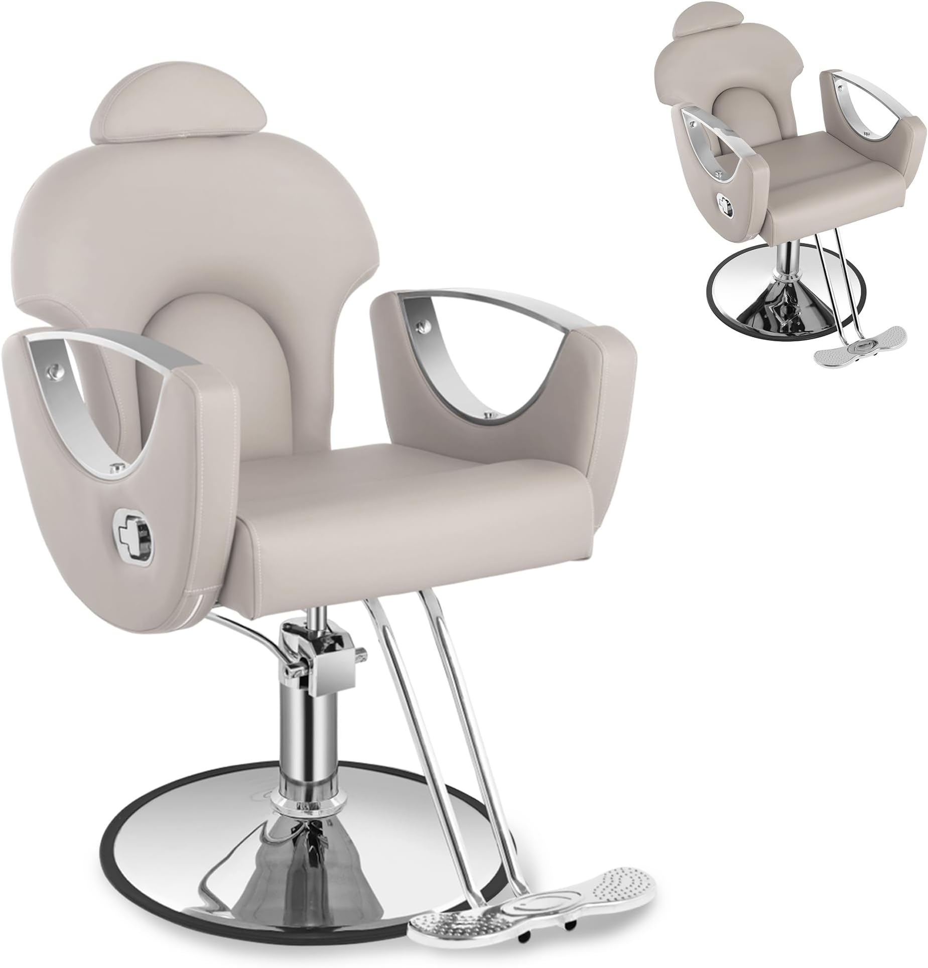 Grey Reclining Barber Chair for Barbershop Home, 360 Swivel Salon Styling Chair for Hair Stylist, Adjustable Hydraulic Beauty Hair Salon Hairstylist Armchair Hydraulic Pump