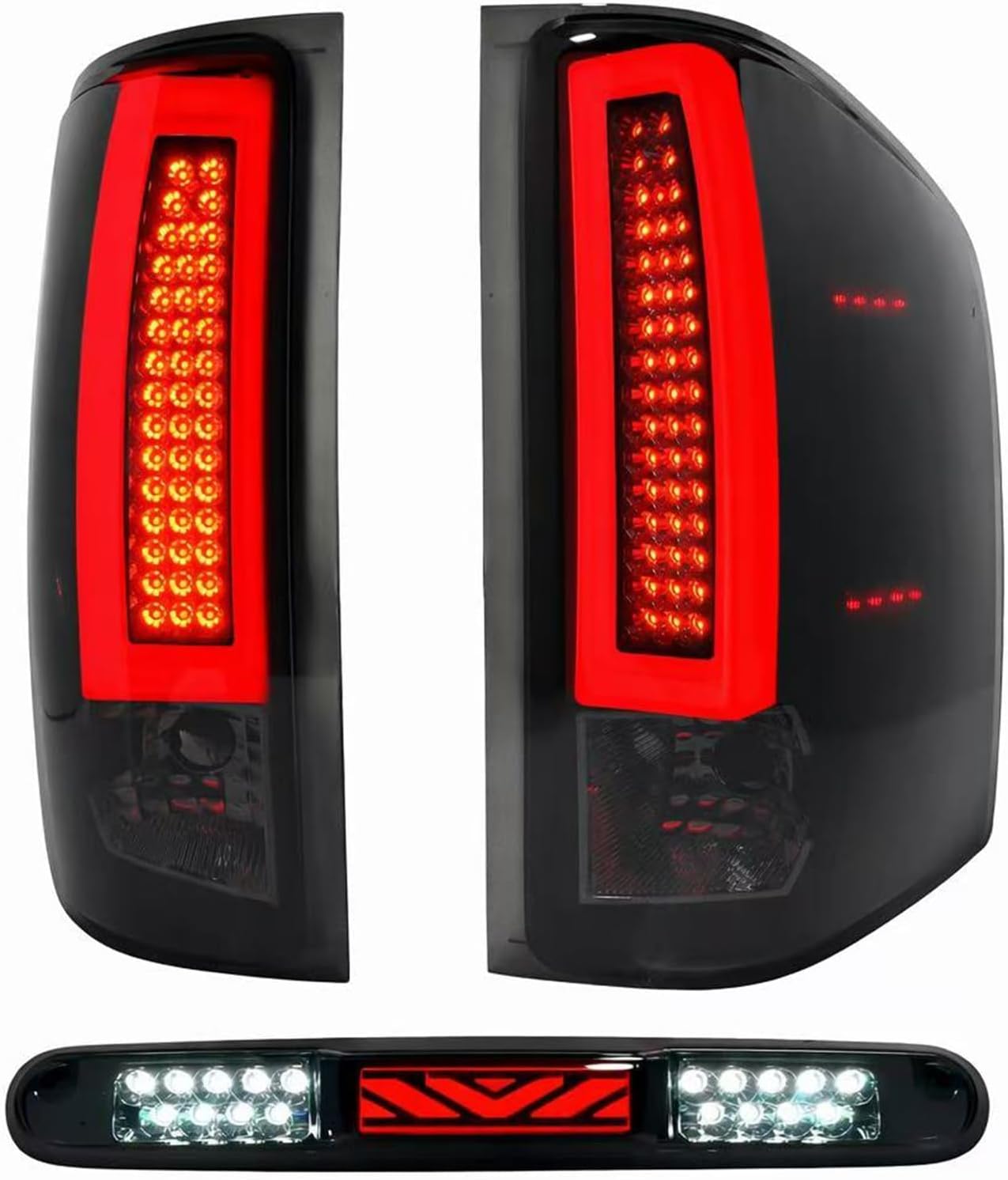 Tail Light+3rd Brake light for 2007-2013 Chevy Silverado 1500, 2007-2014 Silverado 2500 HD & 3500 HD, 2008-2014 GMC Sierra 3500 HD,Upgraded Version Rear Taillight Assembly.