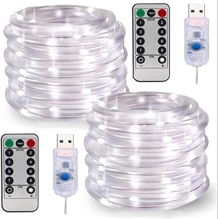 LED Rope String Lights, 2 Pack 10M 100LED Indoor Rope String Lights USB Powered 8 Modes Waterproof Fairy Lights for Garden, Patio, Christmas (White)