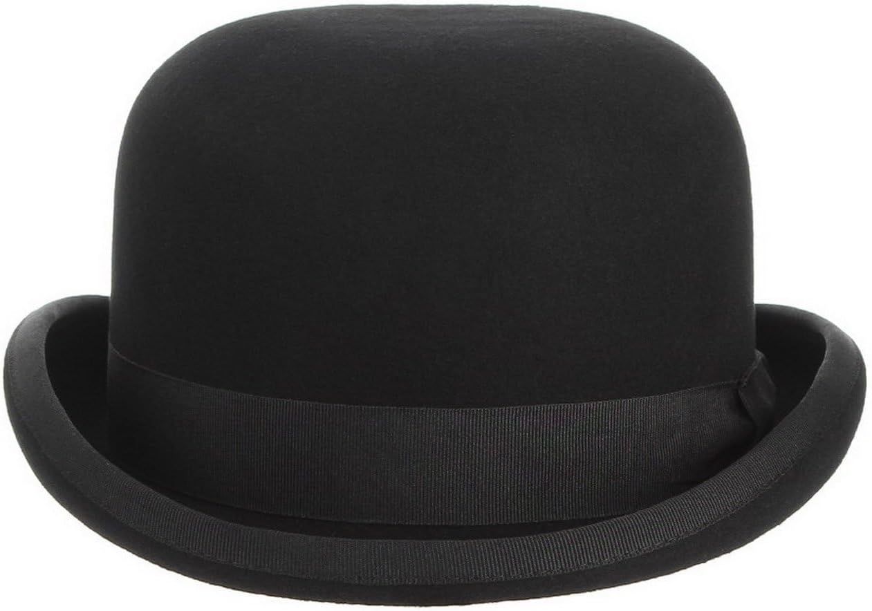 Mens 100% Wool Black Bowler Derby Hat Satin Lined Fedora Party Costume Hat