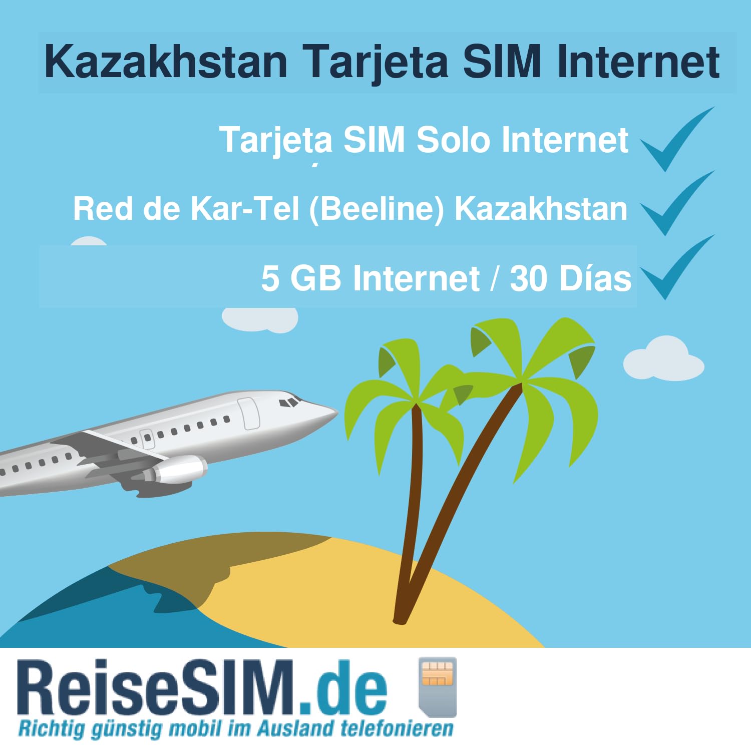 ReiseSIM Kasachstan Internet SIM-Karte, 3-20 GB Datenvolumen, 30 Tage Gültigkeit, 4G/5G Netz, 3in1 SIM (5 GB / 30 Tage, SIM-Karte (3in1))