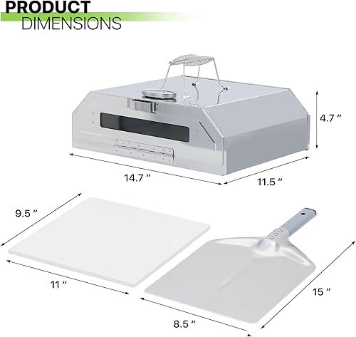 Miniatura 2 de Magshion Horno de pizza de 11 pulgadas para parrilla, horno de pizza superior con cáscara de pizza y piedra, máquina de pizza portátil al aire libre