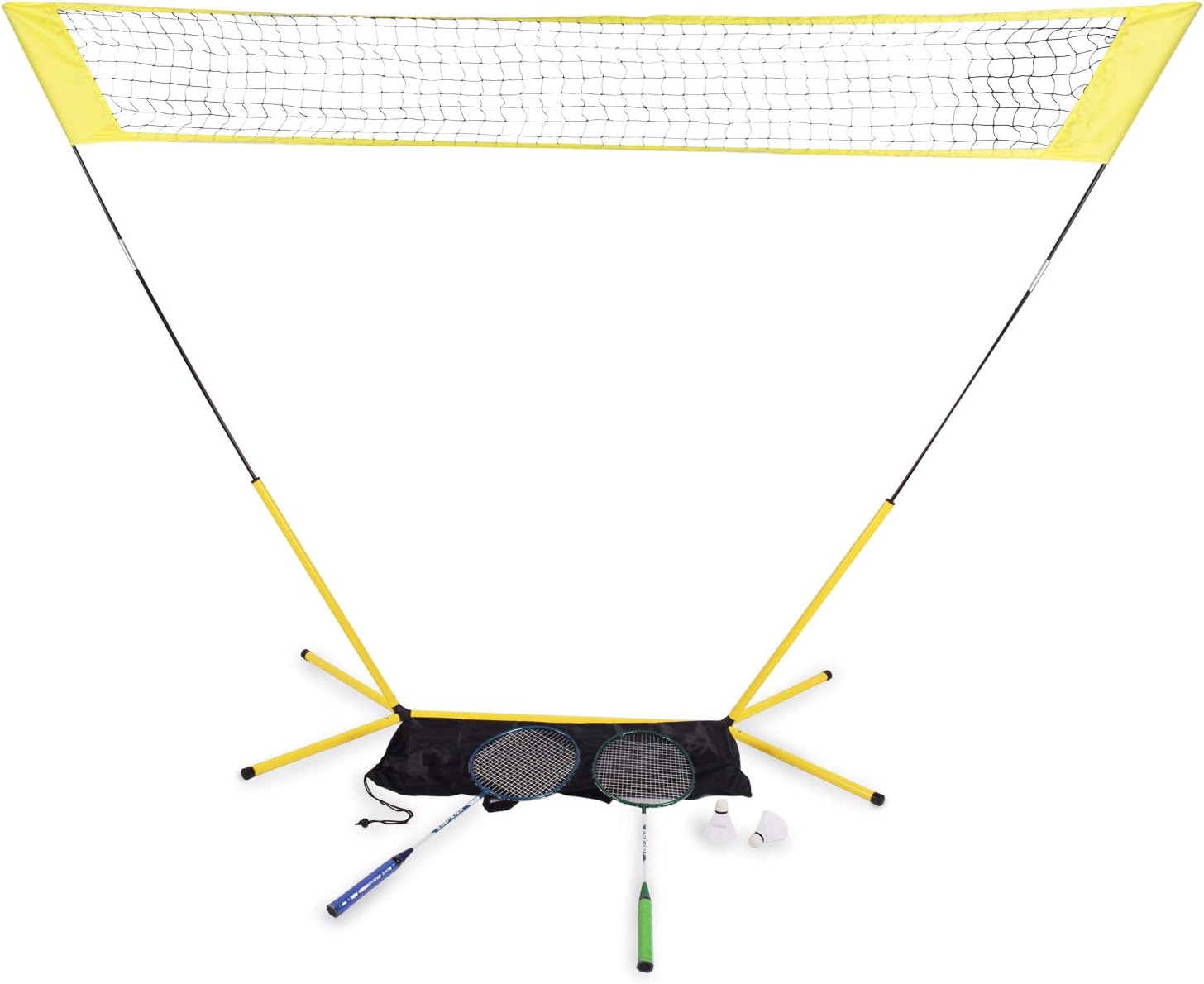 DRM 3 in 1 Portable Badminton Set with Stand Easy Setup Badminton Tennis, Volleyball Net Set with Carry Bag for Kids Adult - Includes Badminton Net, 2 Rackets