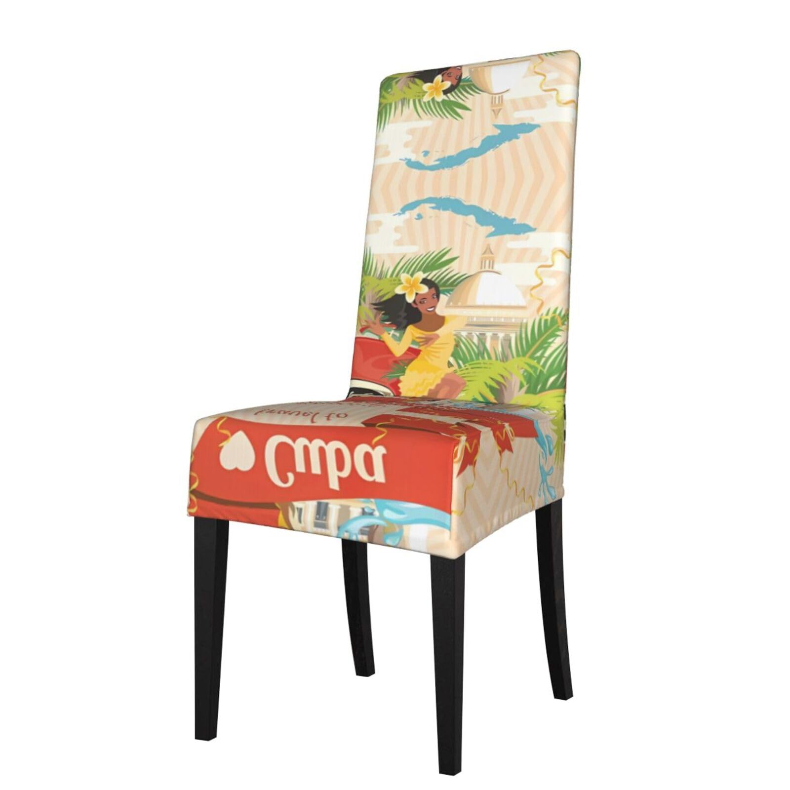 Yyhwhjde Black Island Of Cuba Prints Protection Cover For Dining Chair – Stretch Slipcovers For A Fresh, Refreshed Dining Room Look!