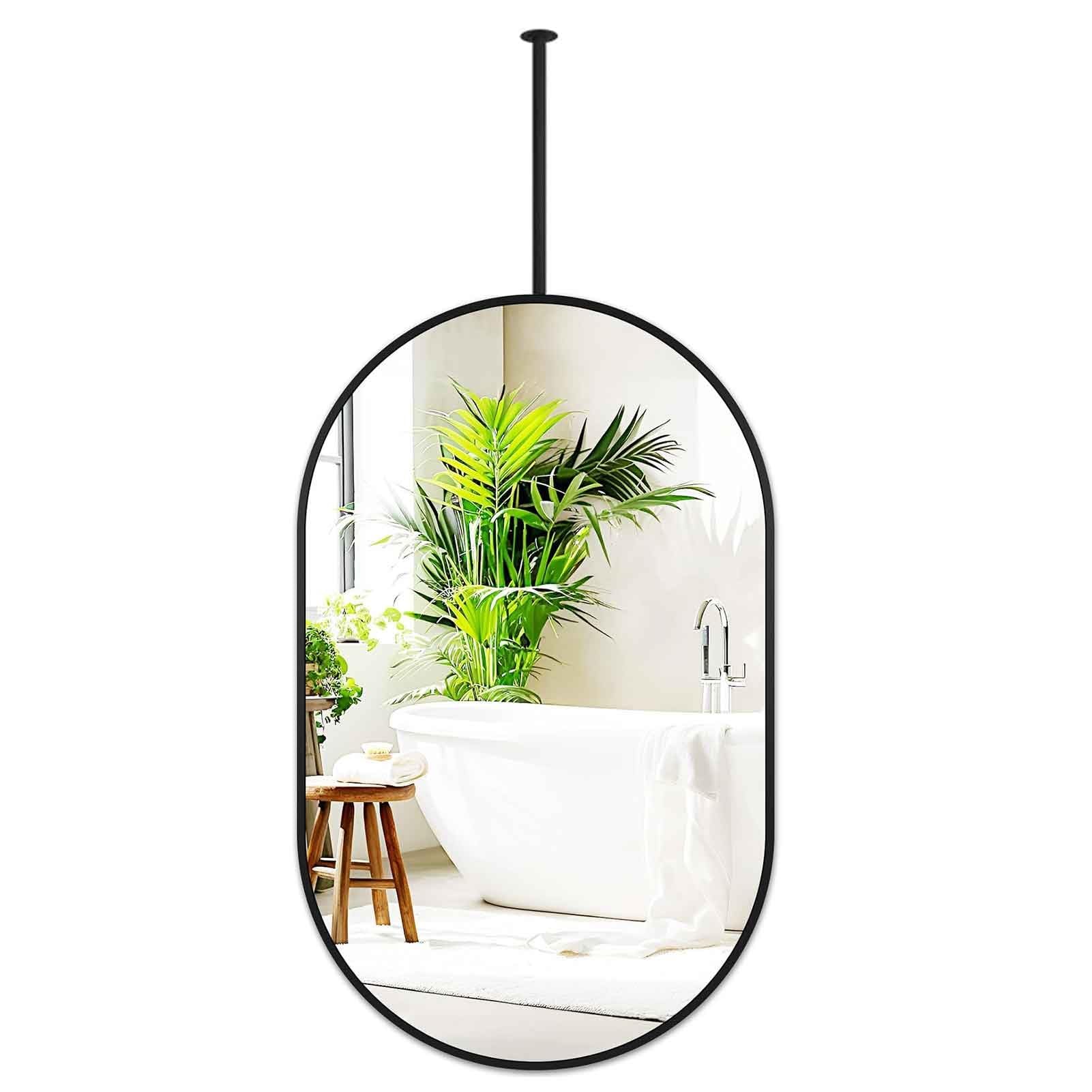 Miroir ovale de plafond noir 50x100cm à tige suspendue pour maquillage
